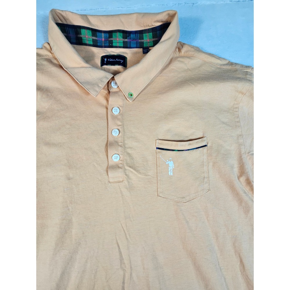 William Murray Golf Polo Shirt Mens XXL Peach Orange Plaid Trim Pocket Cotton
